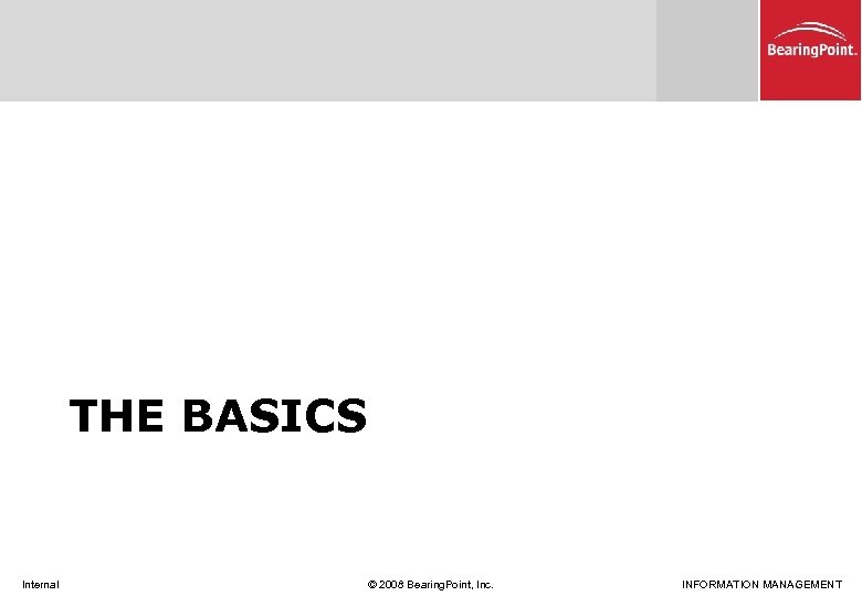 THE BASICS Internal © 2008 Bearing. Point, Inc. INFORMATION MANAGEMENT 