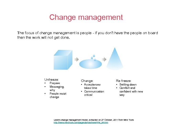 Change management The focus of change management is people - if you don’t have