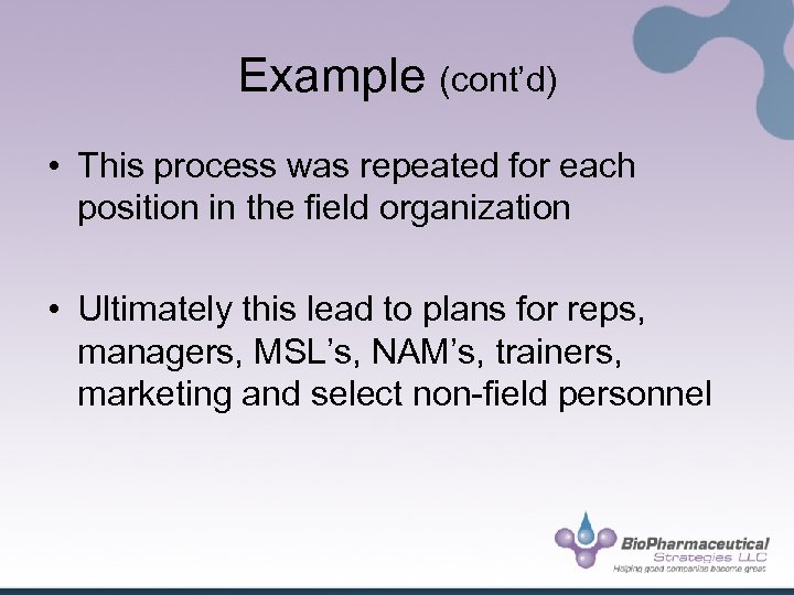 Example (cont’d) • This process was repeated for each position in the field organization