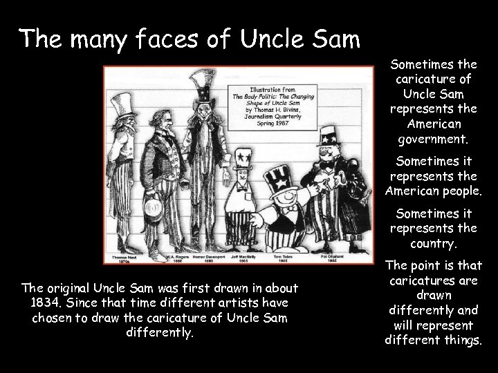 The many faces of Uncle Sam Sometimes the caricature of Uncle Sam represents the