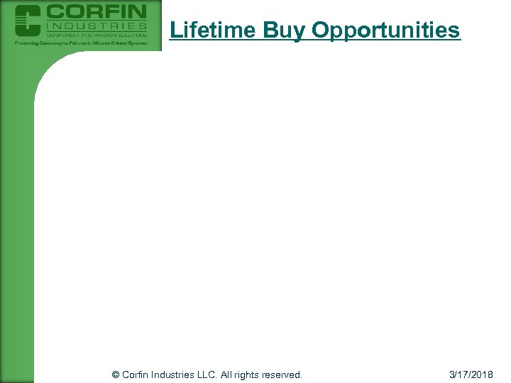Lifetime Buy Opportunities © Corfin Industries LLC. All rights reserved. 3/17/2018 