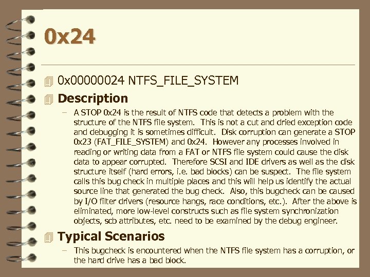 0 x 24 4 0 x 00000024 NTFS_FILE_SYSTEM 4 Description – A STOP 0