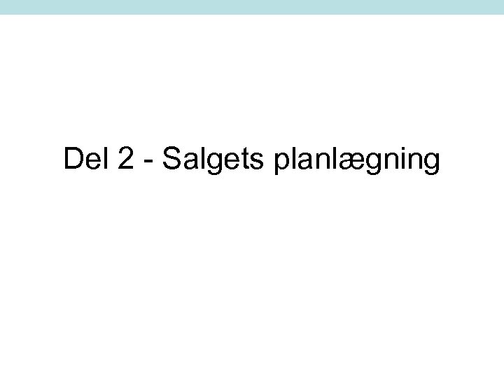 Del 2 - Salgets planlægning 