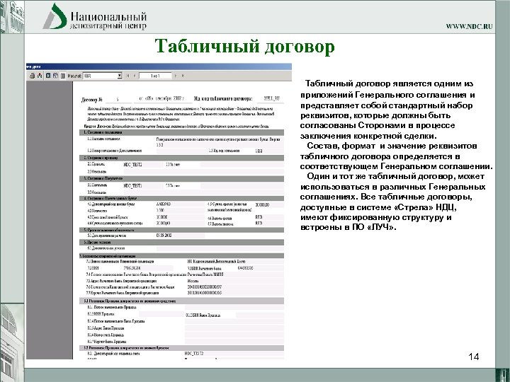 Табличный договор является одним из приложений Генерального соглашения и представляет собой стандартный набор реквизитов,