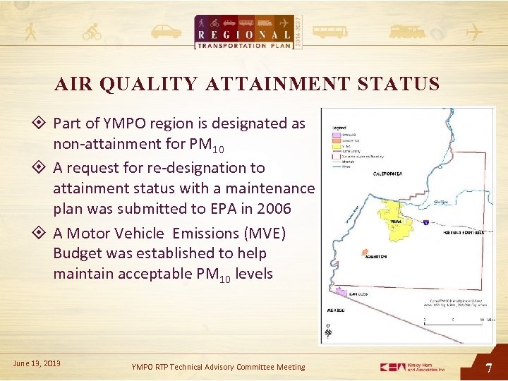 AIR QUALITY ATTAINMENT STATUS Part of YMPO region is designated as non-attainment for PM