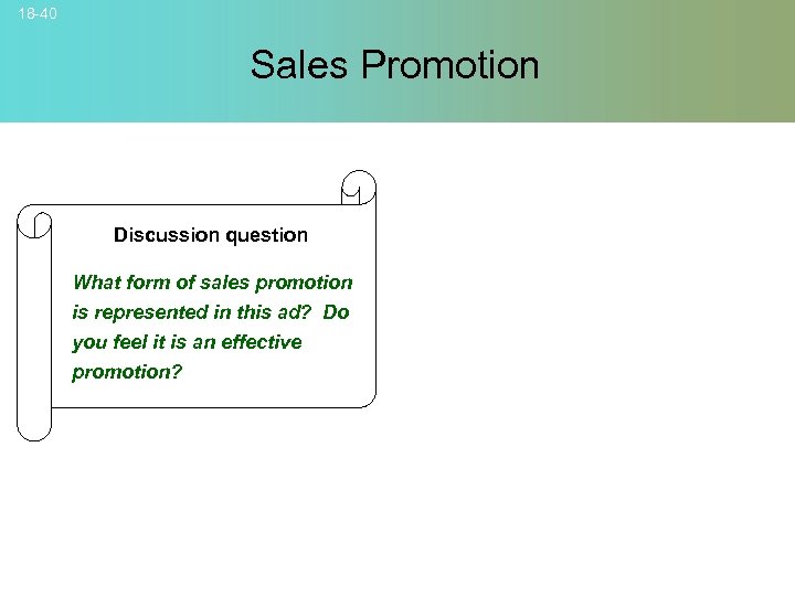 18 -40 Sales Promotion Discussion question What form of sales promotion is represented in