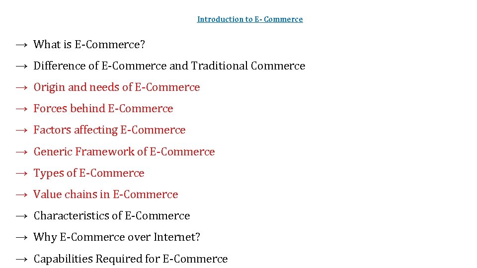 Introduction to E- Commerce → What is E-Commerce? → Difference of E-Commerce and Traditional