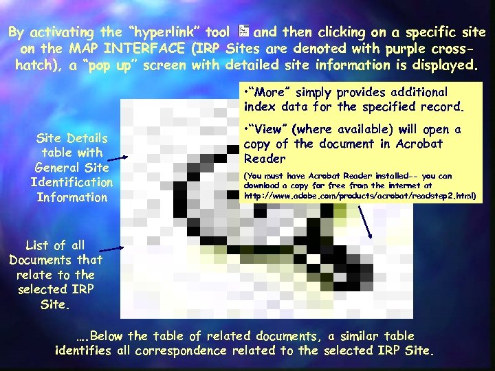 By activating the “hyperlink” tool and then clicking on a specific site on the