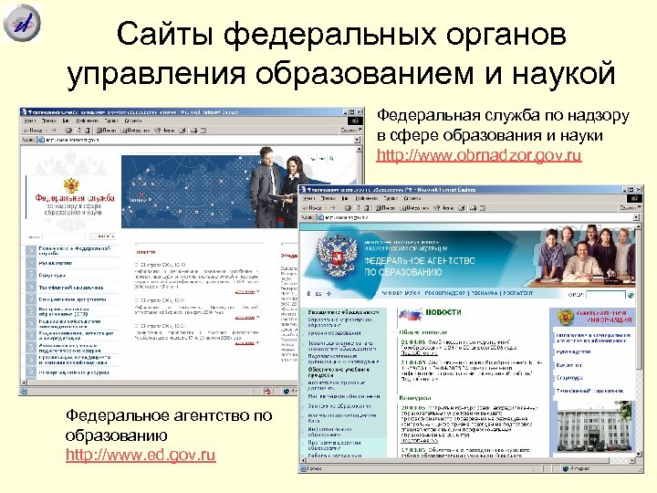Сайты федеральных органов управления образованием и наукой Федеральная служба по надзору в сфере образования