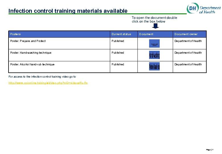 Infection control training materials available To open the document double click on the box