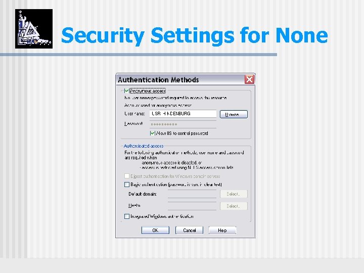 Security Settings for None 