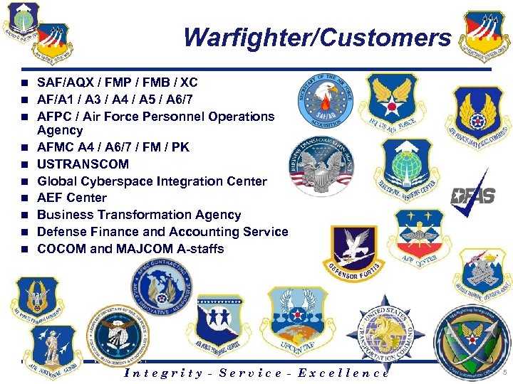 Warfighter/Customers n n n n n SAF/AQX / FMP / FMB / XC AF/A