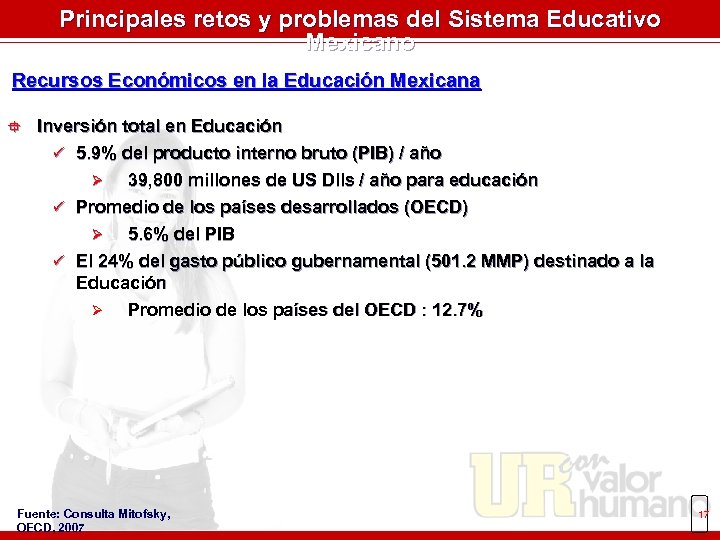 Principales retos y problemas del Sistema Educativo Mexicano Recursos Económicos en la Educación Mexicana