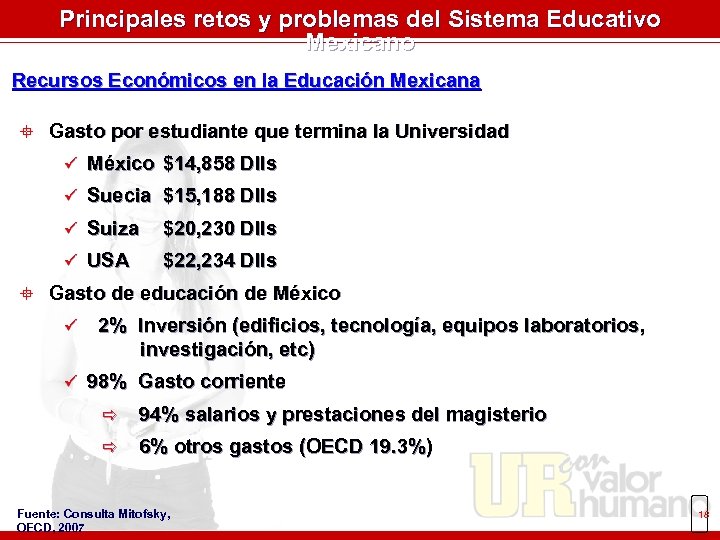 Principales retos y problemas del Sistema Educativo Mexicano Recursos Económicos en la Educación Mexicana