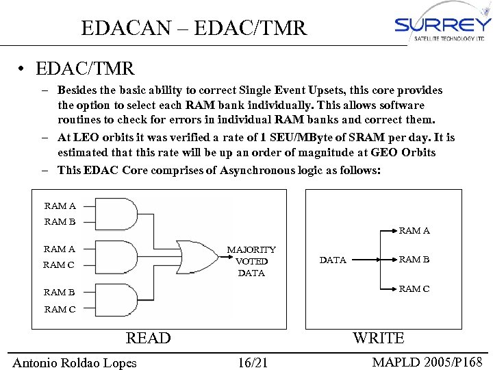 EDACAN – EDAC/TMR • EDAC/TMR – Besides the basic ability to correct Single Event