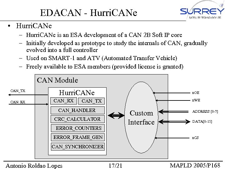 EDACAN - Hurri. CANe • Hurri. CANe – Hurri. CANe is an ESA development