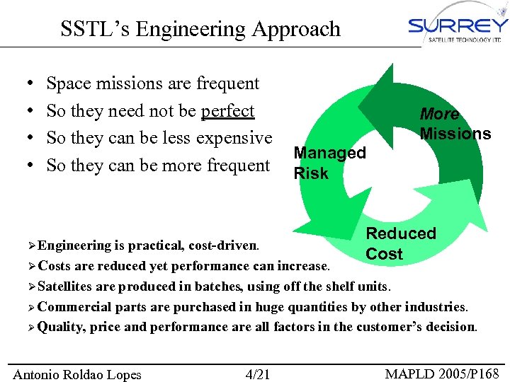 SSTL’s Engineering Approach • • Space missions are frequent So they need not be