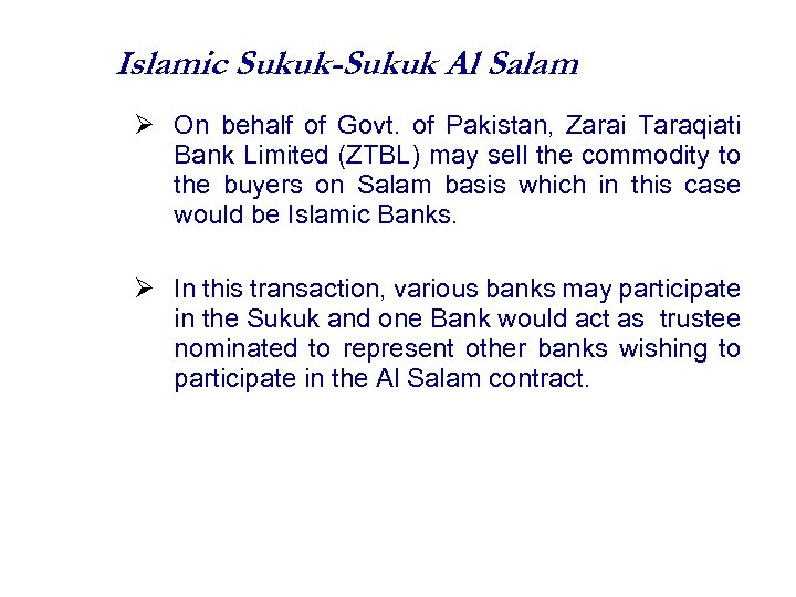 Islamic Sukuk-Sukuk Al Salam On behalf of Govt. of Pakistan, Zarai Taraqiati Bank Limited
