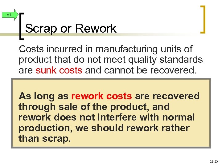 A 1 Scrap or Rework Costs incurred in manufacturing units of product that do