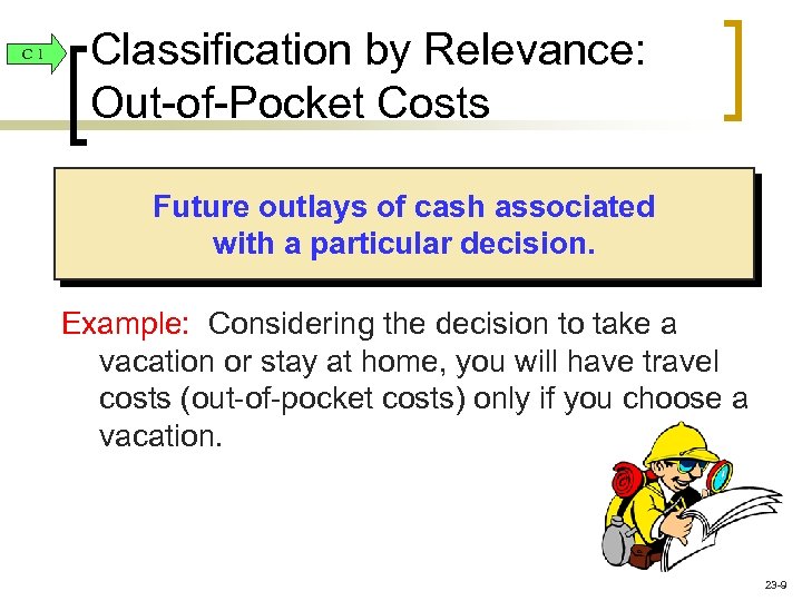 C 1 Classification by Relevance: Out-of-Pocket Costs Future outlays of cash associated with a
