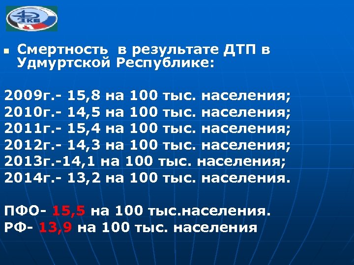 n Смертность в результате ДТП в Удмуртской Республике: 2009 г. - 15, 8 на