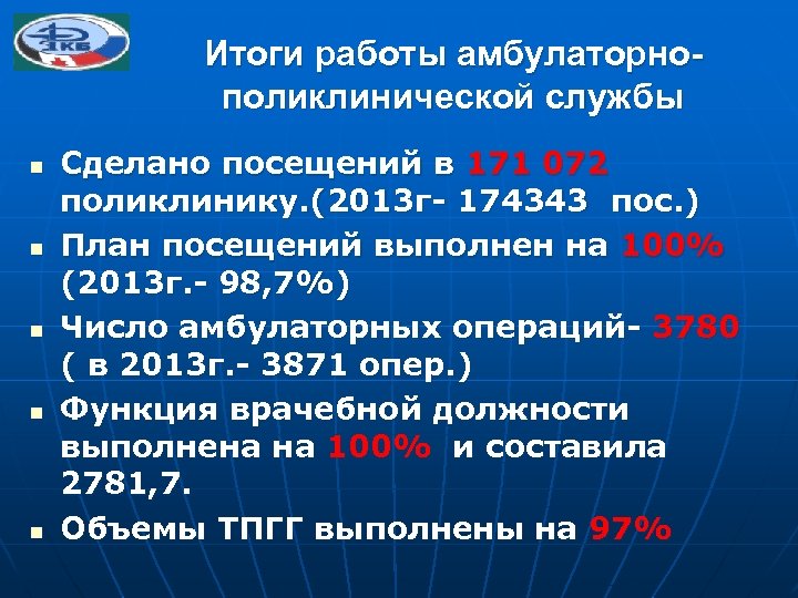 Итоги работы амбулаторнополиклинической службы n n n Сделано посещений в 171 072 поликлинику. (2013