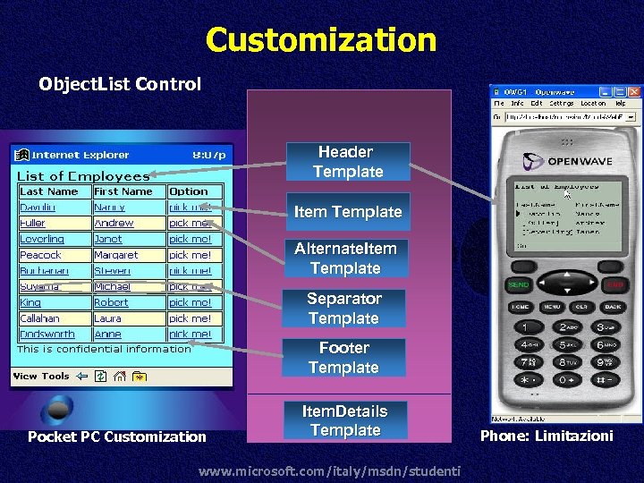 Customization Object. List Control Header Template Item Template Alternate. Item Template Separator Template Footer