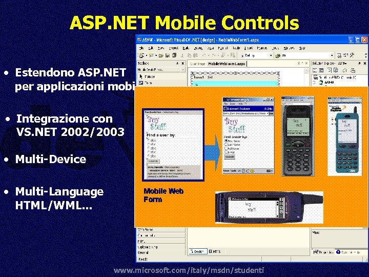 ASP. NET Mobile Controls • Estendono ASP. NET per applicazioni mobile . NET Framework