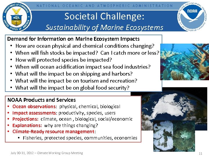 NATIONAL OCEANIC AND ATMOSPHERIC ADMINISTRATION Societal Challenge: Sustainability of Marine Ecosystems Demand for Information