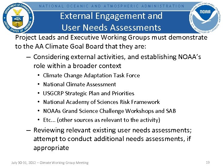 NATIONAL OCEANIC AND ATMOSPHERIC ADMINISTRATION External Engagement and User Needs Assessments Project Leads and