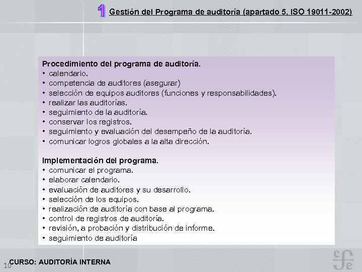 Gestión del Programa de auditoría (apartado 5, ISO 19011 -2002) Procedimiento del programa de