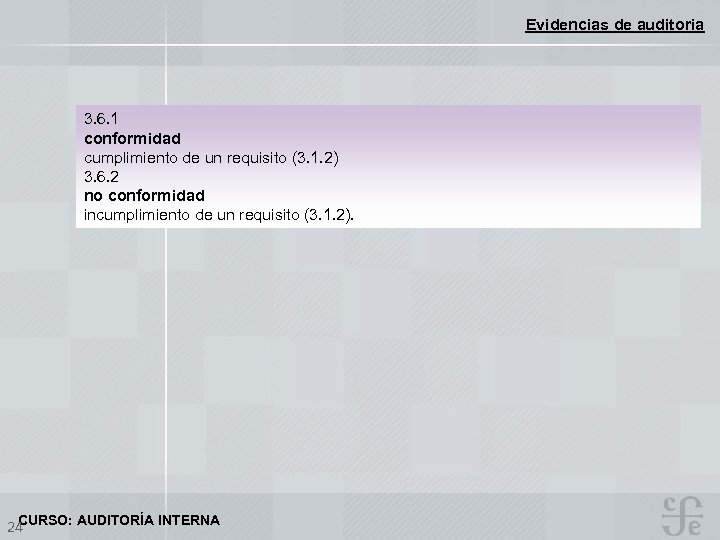Evidencias de auditoria 3. 6. 1 conformidad cumplimiento de un requisito (3. 1. 2)