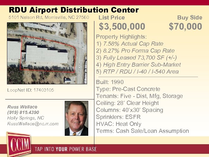 RDU Airport Distribution Center 5101 Nelson Rd, Morrisville, NC 27560 List Price $3, 500,