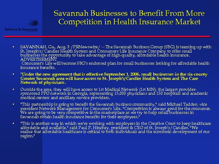 Savannah Businesses to Benefit From More Competition in Health Insurance Market • SAVANNAH, Ga.