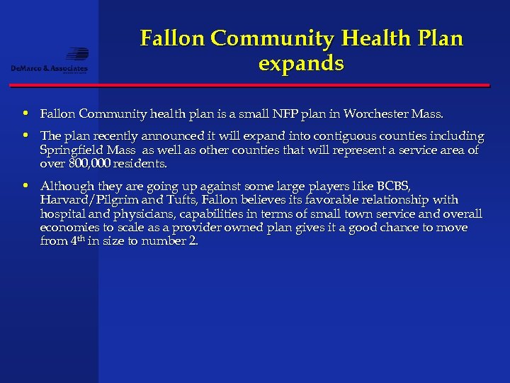 Fallon Community Health Plan expands • Fallon Community health plan is a small NFP