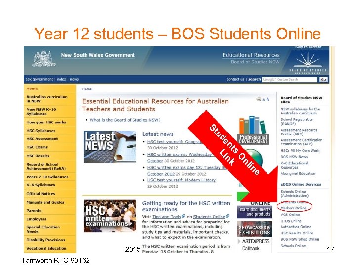 Year 12 students – BOS Students Online e in nl O s nt nk