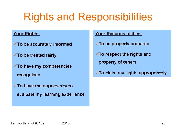 Rights and Responsibilities Your Rights: Your Responsibilities: üTo be accurately informed üTo be properly