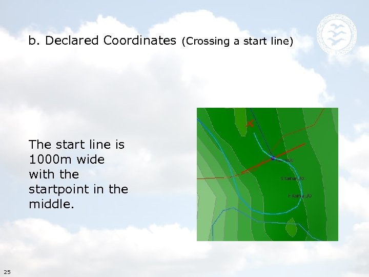 b. Declared Coordinates (Crossing a start line) The start line is 1000 m wide