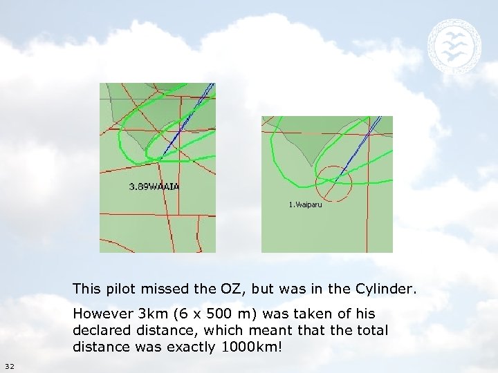 This pilot missed the OZ, but was in the Cylinder. However 3 km (6