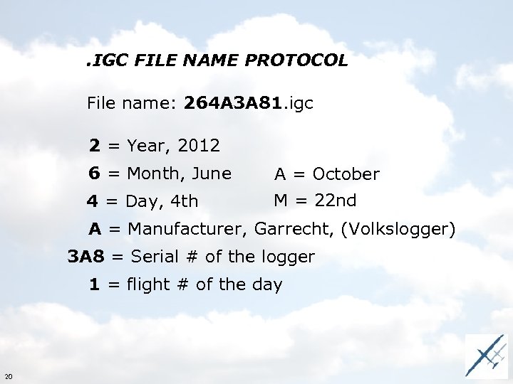 . IGC FILE NAME PROTOCOL File name: 264 A 3 A 81. igc 2
