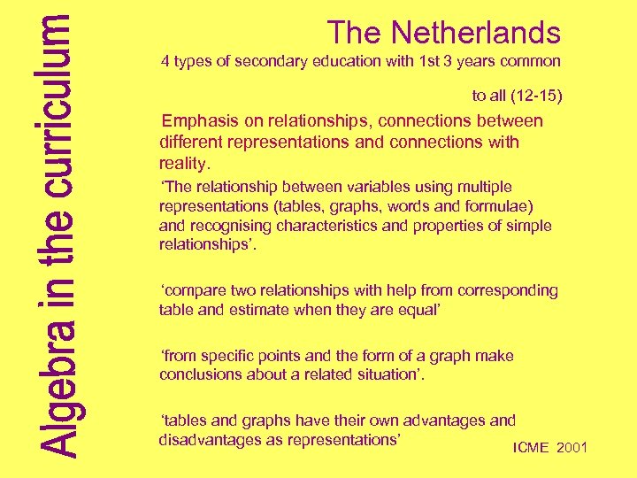 The Netherlands 4 types of secondary education with 1 st 3 years common to