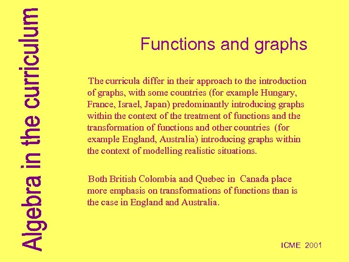 Functions and graphs The curricula differ in their approach to the introduction of graphs,