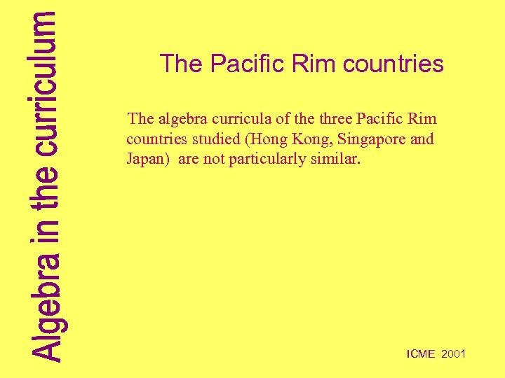 The Pacific Rim countries The algebra curricula of the three Pacific Rim countries studied