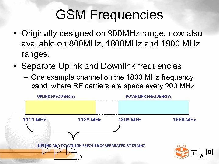 GSM Frequencies • Originally designed on 900 MHz range, now also available on 800