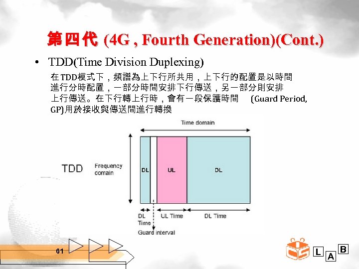 第 四 代 (4 G , Fourth Generation)(Cont. ) • TDD(Time Division Duplexing) 在
