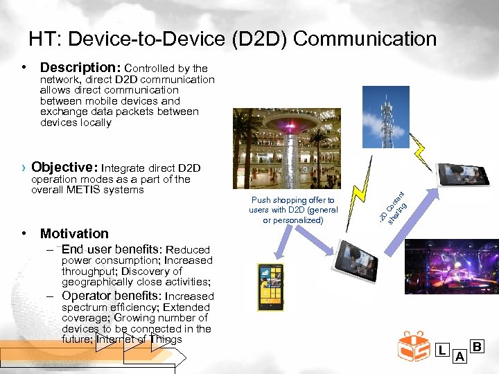HT: Device-to-Device (D 2 D) Communication • Description: Controlled by the network, direct D