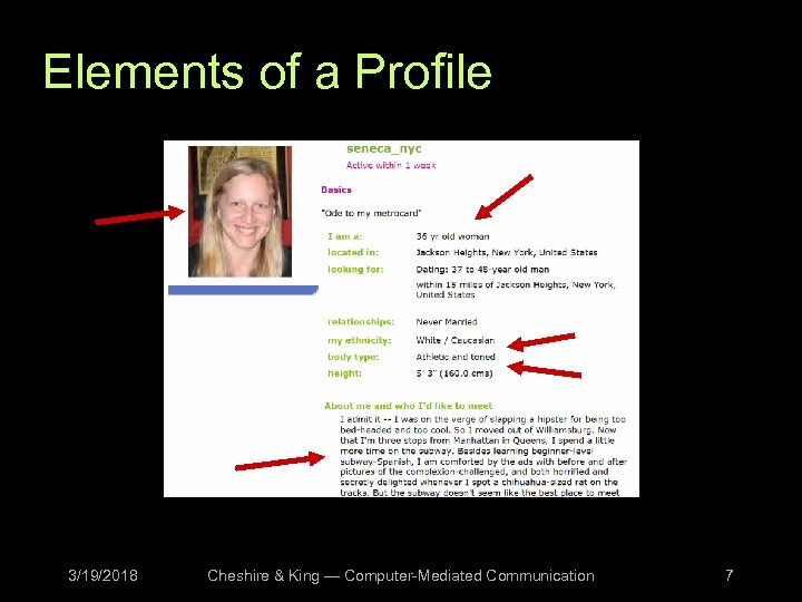 Elements of a Profile 3/19/2018 Cheshire & King — Computer-Mediated Communication 7 