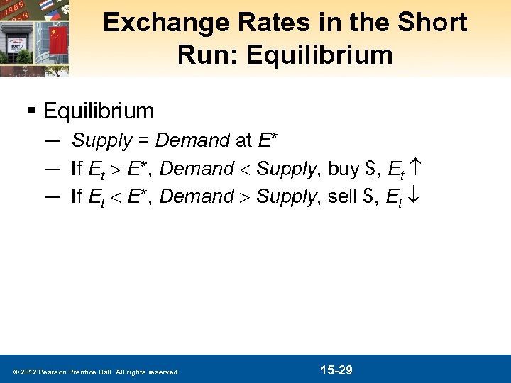 Exchange Rates in the Short Run: Equilibrium § Equilibrium ─ Supply = Demand at