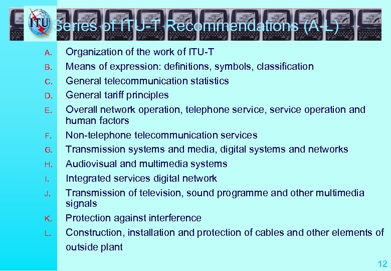 Series of ITU-T Recommendations (A-L) A. B. C. D. E. F. G. H. I.