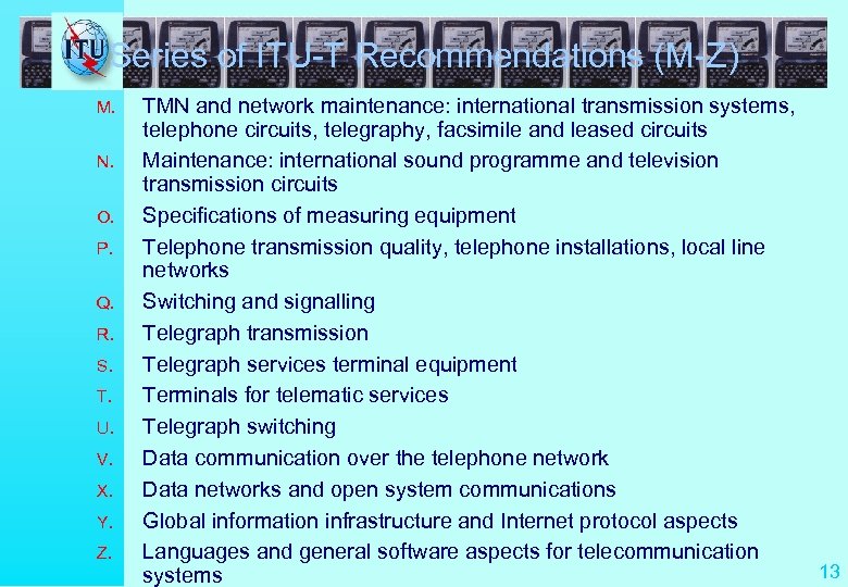 Series of ITU-T Recommendations (M-Z) M. N. O. P. Q. R. S. T. U.